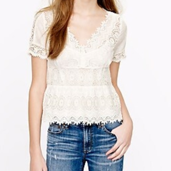 J. Crew Tops - J. Crew Collection embroidered eyelet top cream 14
